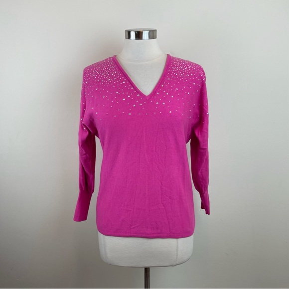 Vince Camuto Pink Silver Embellished Knit Sweater Top Women Small - Picture 1 of 6